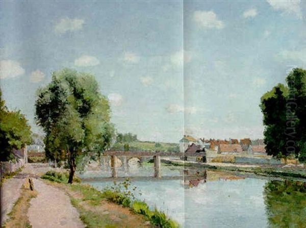 Le Pont De Chemin De Fer, Pontoise Oil Painting by Camille Pissarro