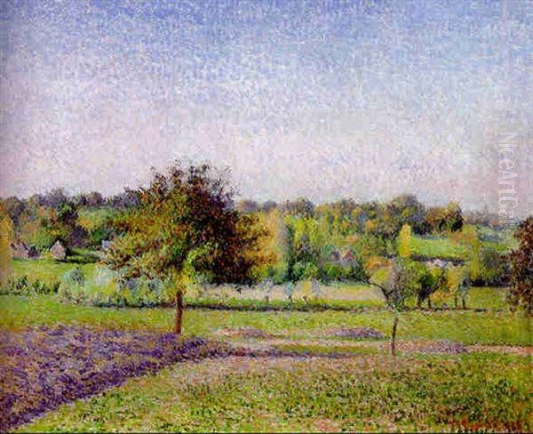 Prairies A Eragny Oil Painting by Camille Pissarro