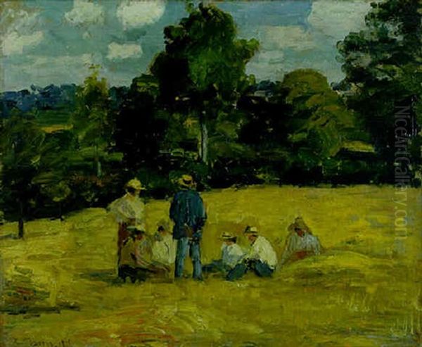 Le Repos Des Moissoneurs, Montfoucault Oil Painting by Camille Pissarro