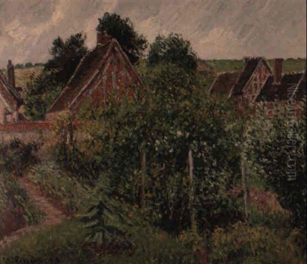 Temps De Pluie, Apres-midi, Eragny Oil Painting by Camille Pissarro