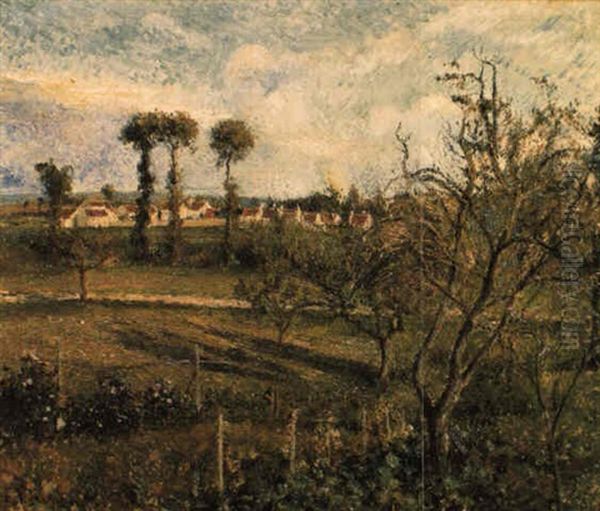 Soleil Couchant Au Valhermeil, Pres De Pontoise Oil Painting by Camille Pissarro