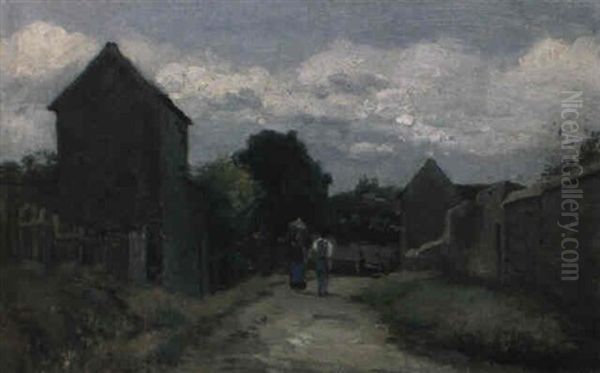 Paysans Sur Un Chemin De Campagne Oil Painting by Camille Pissarro