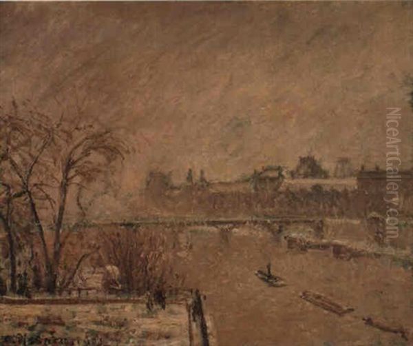 La Seine Prise Du Pont-neuf (hiver) Oil Painting by Camille Pissarro