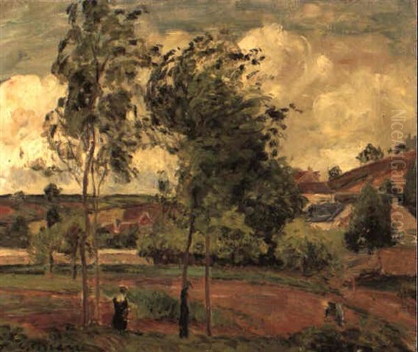 Le Coup De Vent, Pontoise Oil Painting by Camille Pissarro