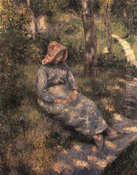 Paysanne Assise Au Soleil Couchant Oil Painting by Camille Pissarro