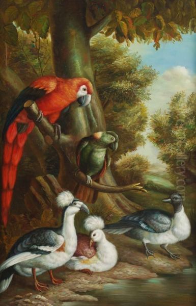 Parrots And Other Exotic Birds Oil Painting by Jakob Bogdani Eperjes C