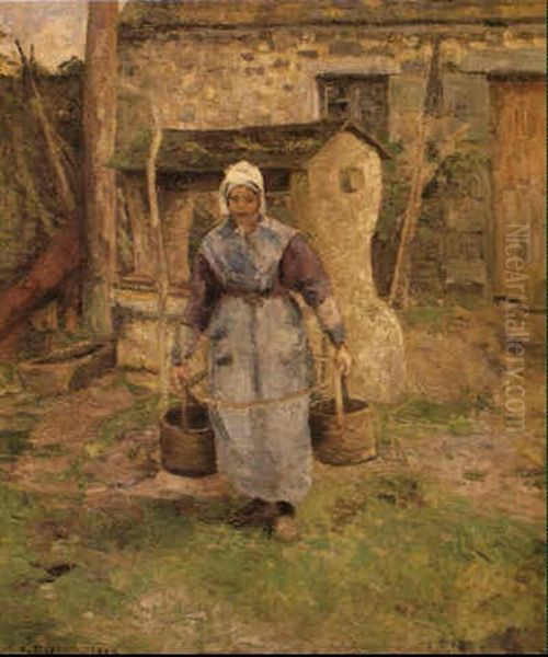 La Mere Presle A Montfoucault Oil Painting by Camille Pissarro