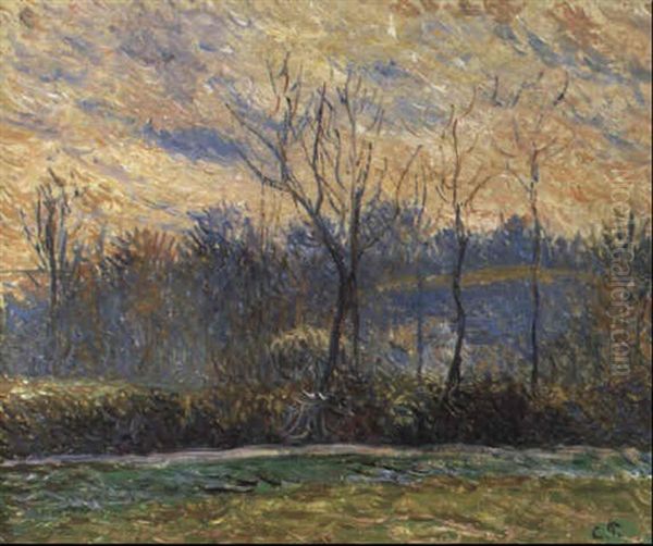 Soleil Couchant, Hiver Oil Painting by Camille Pissarro