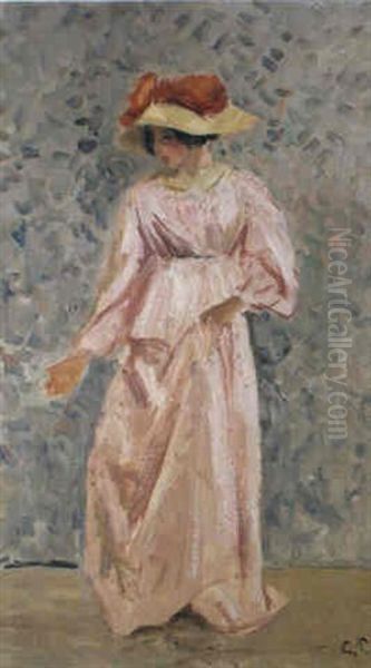 Portrait De Jeanne En Robe Rose Oil Painting by Camille Pissarro