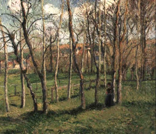 La Prairie De Bazincourt Oil Painting by Camille Pissarro