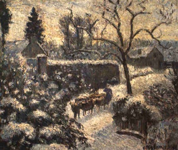 Effet De Neige A Montfoucault Oil Painting by Camille Pissarro