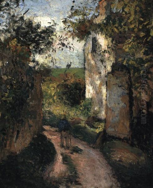 Paysan Dans Une Ruelle A L'hermitage, Pontoise Oil Painting by Camille Pissarro