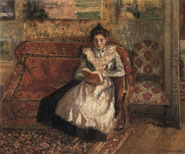 Jeanne Lisant Oil Painting by Camille Pissarro