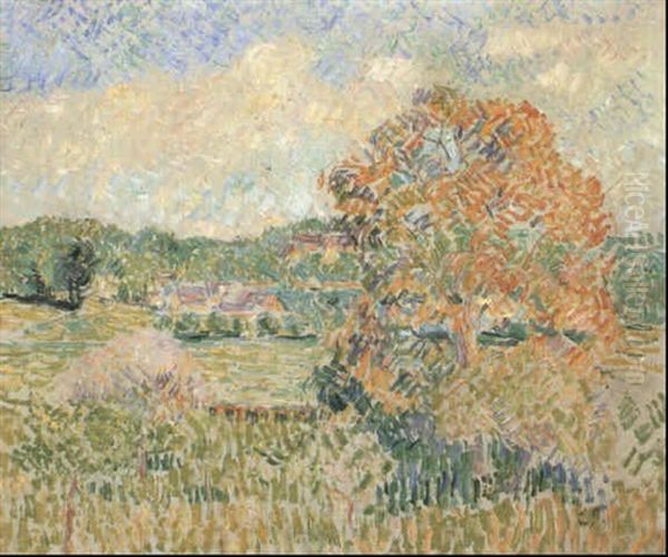 Printemps A Eragny (etude) Oil Painting by Camille Pissarro