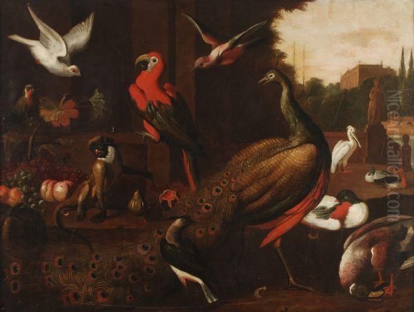 A Concert Of Birds With A Monkey Oil Painting by Jakob Bogdani Eperjes C