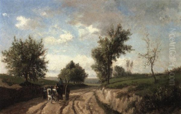 Charette Sur Une Route De Campagne Oil Painting by Camille Pissarro