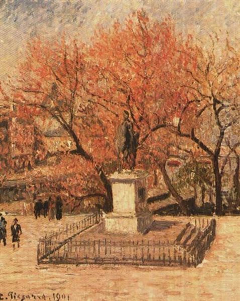 Statue De Henri Iv, Arbres En Fleurs Oil Painting by Camille Pissarro