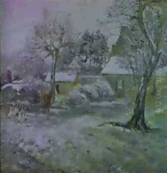 Neige A Montfoucault Oil Painting by Camille Pissarro