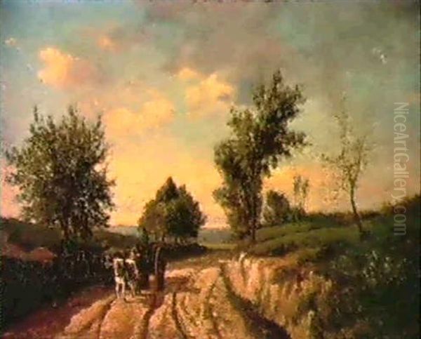 Charrette Sur Une Route De Campagne Oil Painting by Camille Pissarro