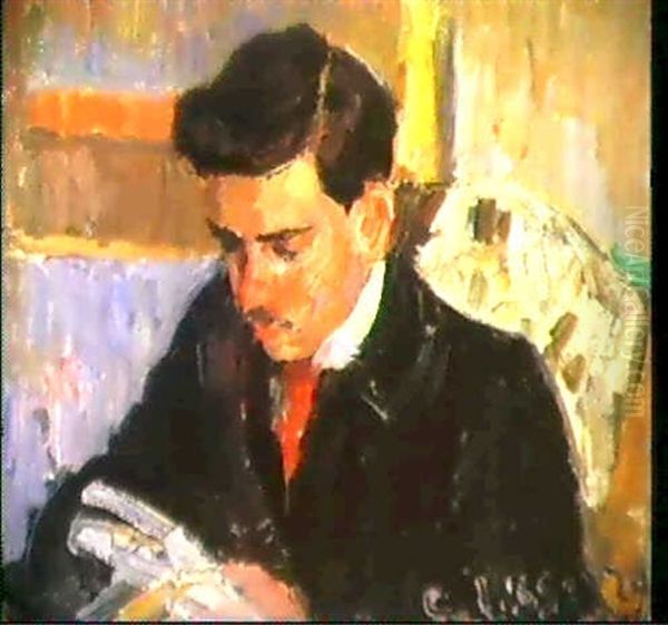 Portrait De Rodo Pissarro Lisant Oil Painting by Camille Pissarro