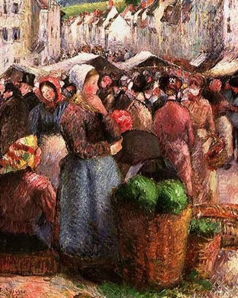 Le Marche De Gisors (rue Cappeville) Oil Painting by Camille Pissarro