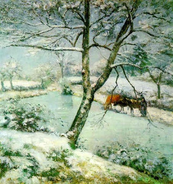 L'hiver A Montfoucault (effet De Neige) Oil Painting by Camille Pissarro