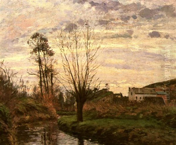 Paysage Avec Petit Cours D'eau Oil Painting by Camille Pissarro