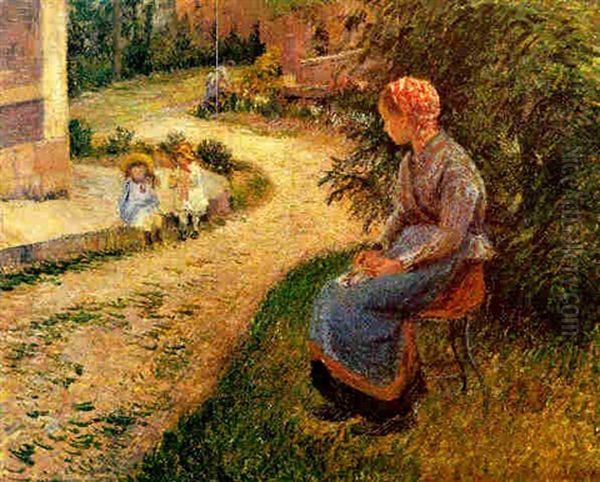 La Servante Assise Dans Le Jardin D'eragny Oil Painting by Camille Pissarro