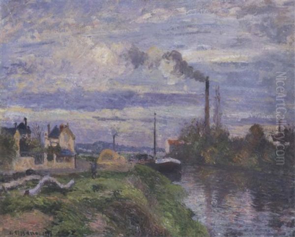 Le Quai Du Pothuis A Pontoise (hermitage) Oil Painting by Camille Pissarro