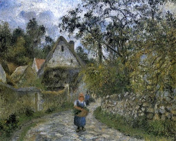 Le Chemin De Hameau - Chaumieres A Valhermeil Oil Painting by Camille Pissarro