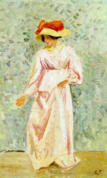 Portrait De Jeanne En Robe Rose Oil Painting by Camille Pissarro