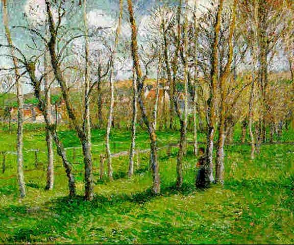 La Prairie De Bazincourt Oil Painting by Camille Pissarro