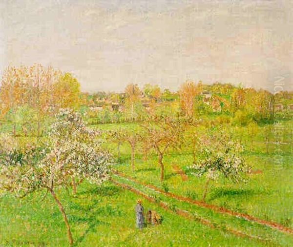 Matin, Pommiers En Fleurs A Eragny Oil Painting by Camille Pissarro