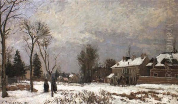 La Route De Versailles A Saint-germain, Louveciennes, Effet De Neige Oil Painting by Camille Pissarro