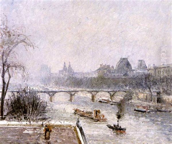 Le Louvre, Matin, Effet De Neige Oil Painting by Camille Pissarro