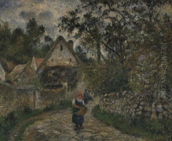 Le Chemin De Hameau-chaumieres Au Valhermeil Oil Painting by Camille Pissarro