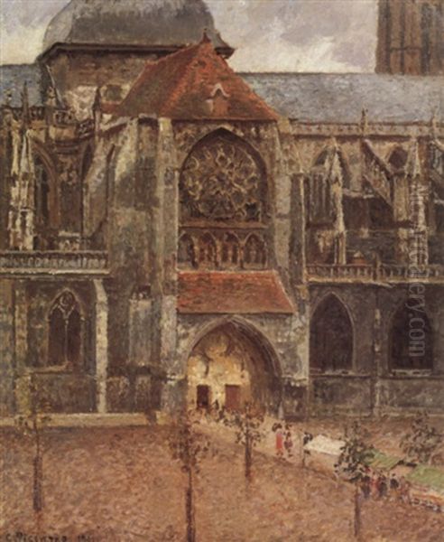 Portail De L'eglise Saint-jacques A Dieppe Oil Painting by Camille Pissarro