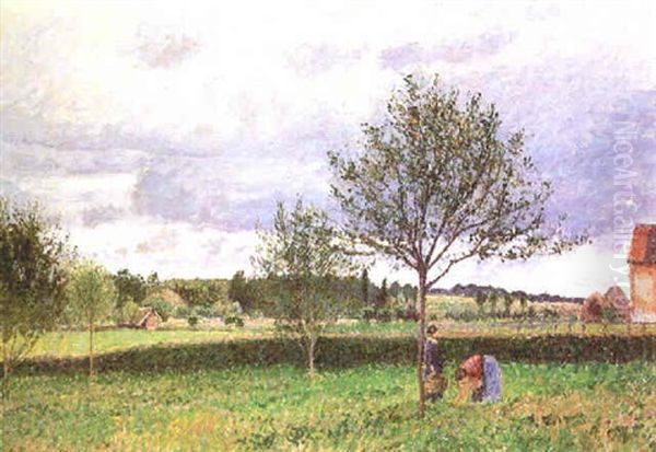 Paysage A Eragny, Le Pre Oil Painting by Camille Pissarro