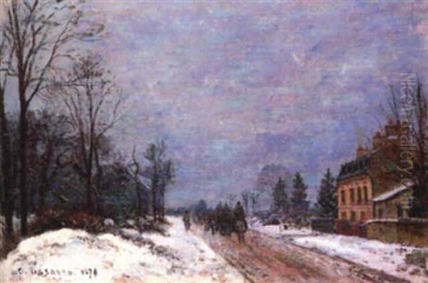 La Neige A Louveciennes Oil Painting by Camille Pissarro