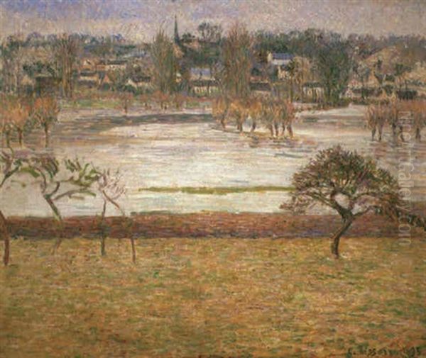 Inodation, Effet Blanc, Eragny Oil Painting by Camille Pissarro