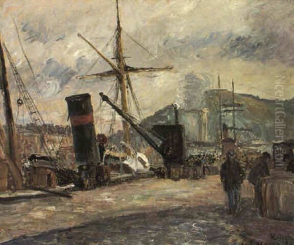 Bateau A Vapeur, Rouen Oil Painting by Camille Pissarro