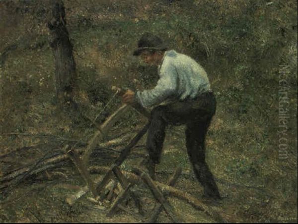 Le Pere Melon Sciant Du Bois, Pontoise Oil Painting by Camille Pissarro