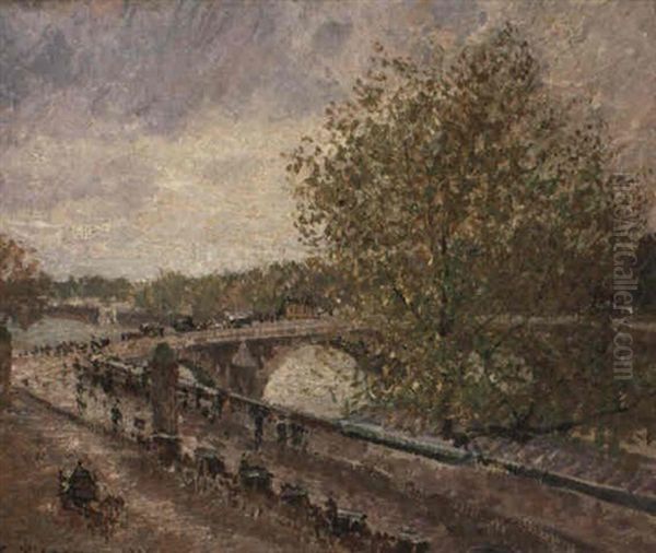 Le Pont Royal, Temps Gris, Apres-midi, Printemps Oil Painting by Camille Pissarro