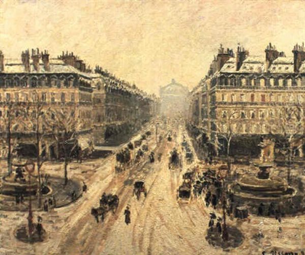 Avenue De L'opera, Effet De Neige Oil Painting by Camille Pissarro