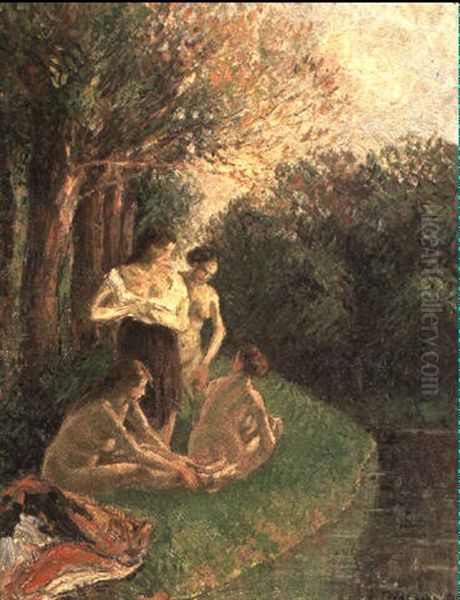 Les Baigneuses Oil Painting by Camille Pissarro