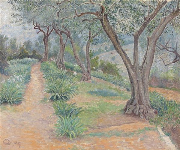 Les Oliviers, Temps Gris, Toulon Oil Painting by Lucien Pissarro