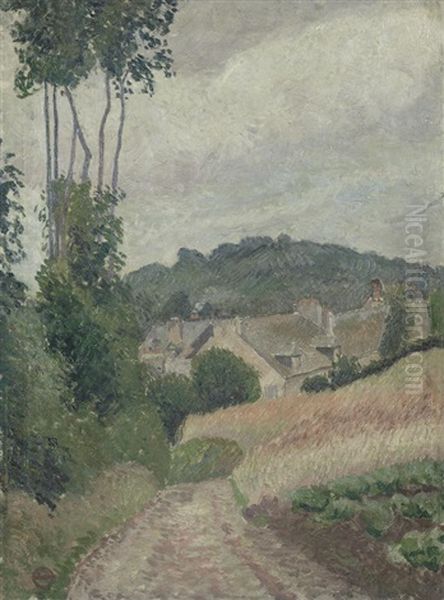 Road Down Hill, Harfleur Oil Painting by Lucien Pissarro