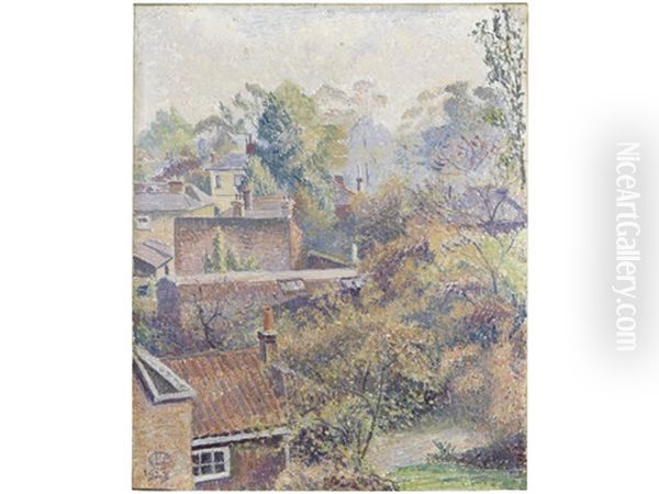 A Chiswick Back Garden Oil Painting by Lucien Pissarro