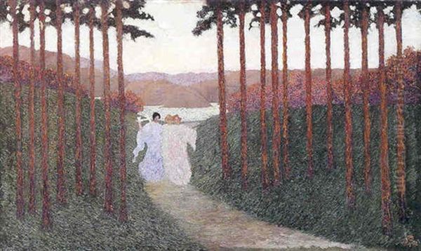 Femmes Sur Un Chemin Oil Painting by Lucien Pissarro