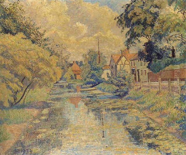 The Millstream, Stratford St. Mary Oil Painting by Lucien Pissarro